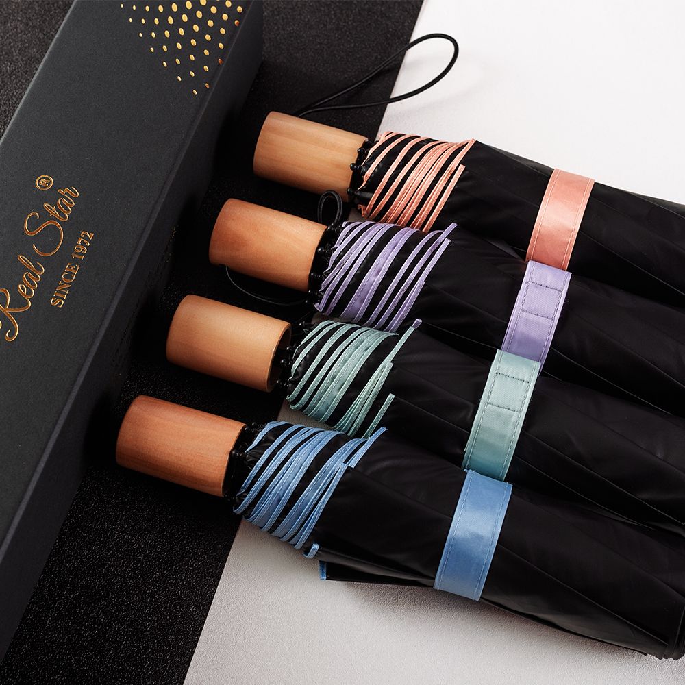 Solid-color black rubber fresh and clean umbrellas, three-fold hand-opening umbrellas, sunshade umbrellas, girls' umbrellas, fresh and clean umbrellas wholesale details Picture