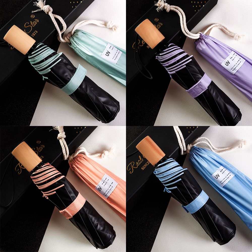 Solid-color black rubber fresh and clean umbrellas, three-fold hand-opening umbrellas, sunshade umbrellas, girls' umbrellas, fresh and clean umbrellas wholesale Application Scenario