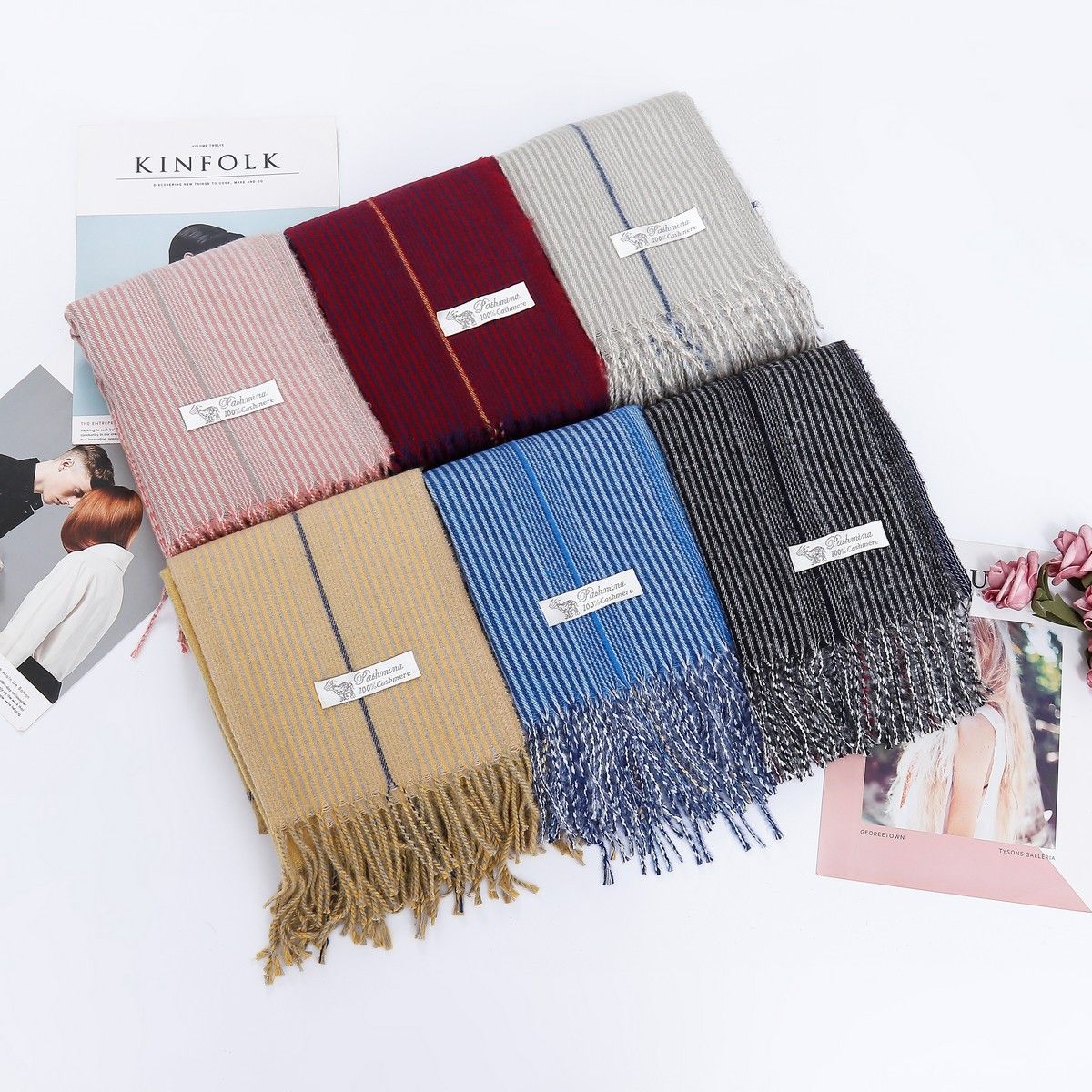 Imitation Cashmere Scarf Female Autumn And Winter Long Short Must Thicken Warm Japan And South Korea Small Fragrant Wind Striped Plaid Shawls Wholesale details Picture