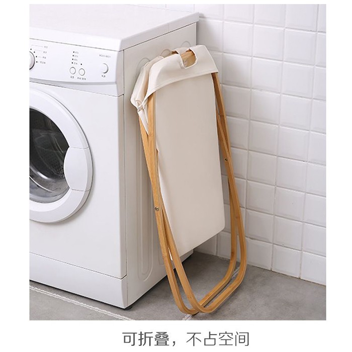 折叠脏衣篓布艺脏衣篓手提收纳筐北欧家用洗衣篮子A166竹+帆布详情图3
