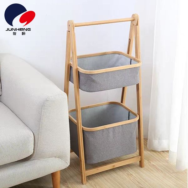 落地多层置物架收纳卧室阳台宜家家居架浴室储物架A117竹架子二层搭配布产品图