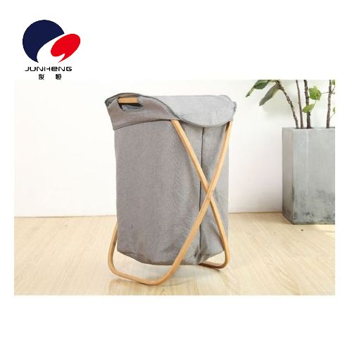 Folding laundry basket, fabric laundry basket, hand-held storage basket, Nordic household laundry basket A166, bamboo + canvas Specification image