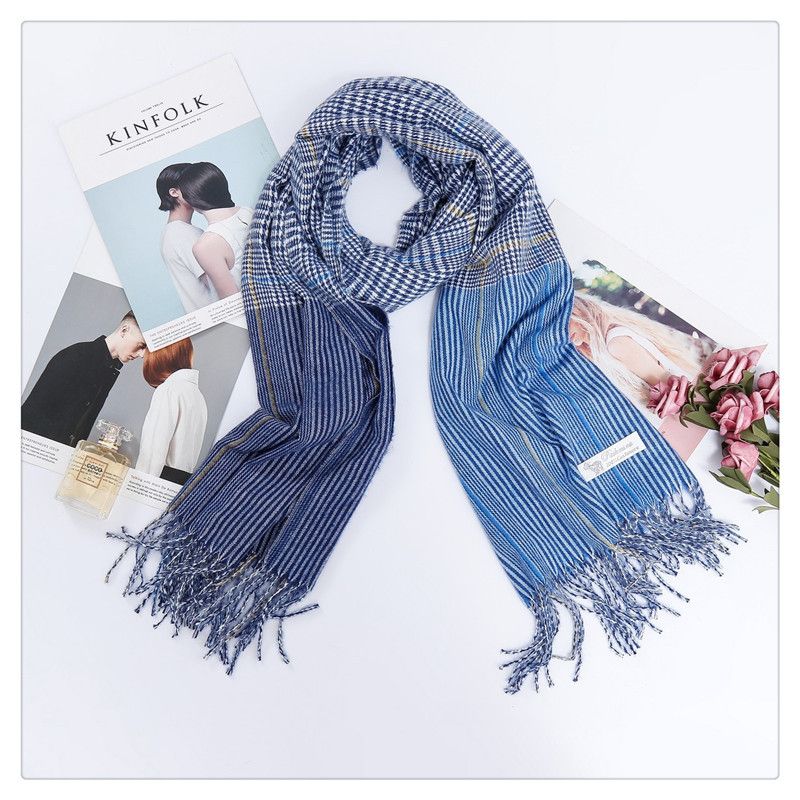 Imitation Cashmere Scarf Female Autumn And Winter Long Short Must Thicken Warm Japan And South Korea Small Fragrant Wind Striped Plaid Shawls Wholesale Item Picture