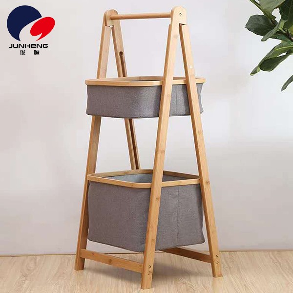 落地多层置物架收纳卧室阳台宜家家居架浴室储物架A117竹架子二层搭配布详情图1