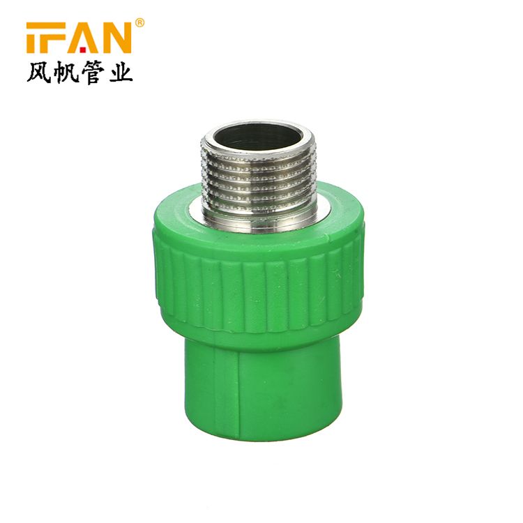 Factory wholesale price: Yifan PPR pipe fittings, green and white, with white copper outer thread, direct size S25×3/4M