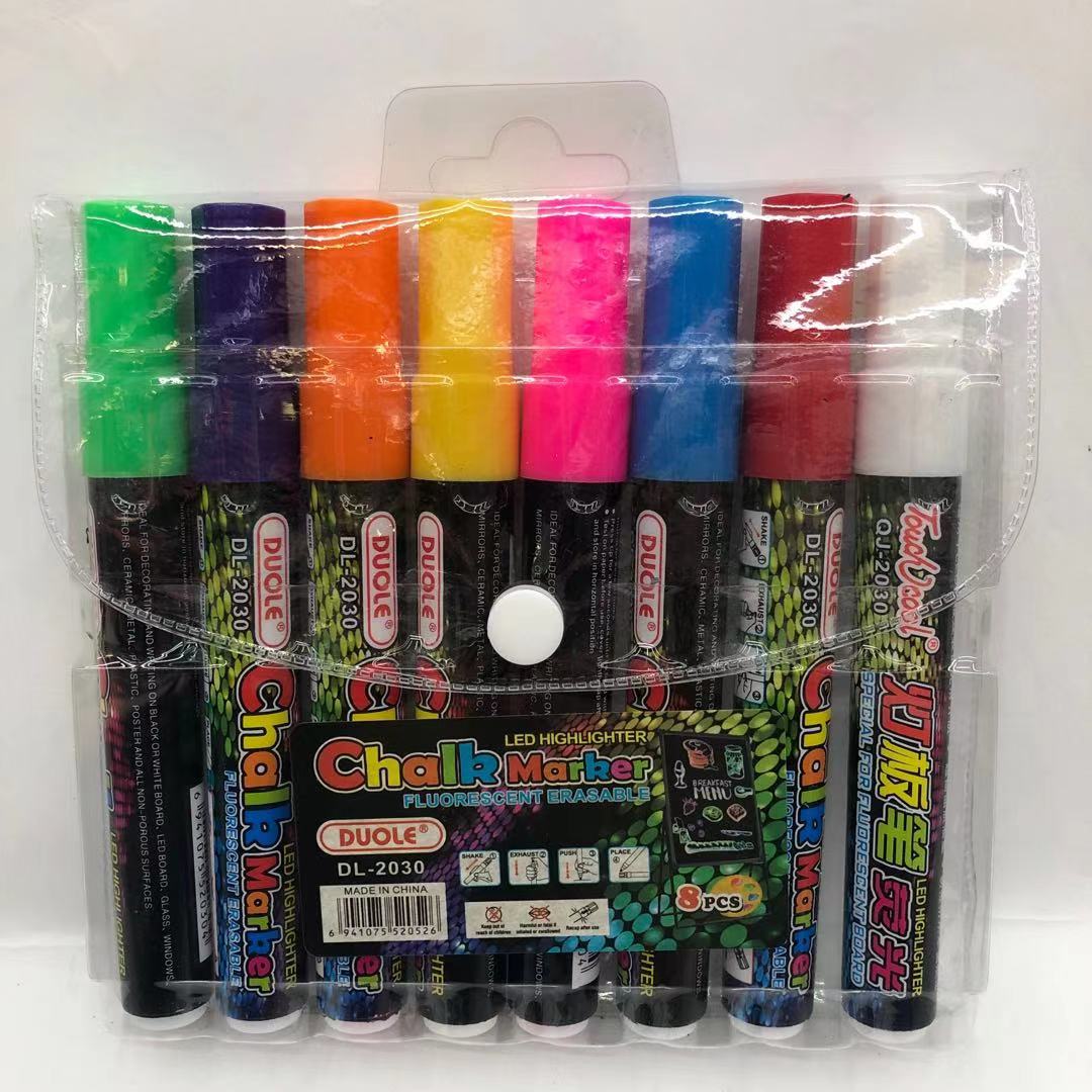 The new square-head valve liquid chalk glass pen lamp board pen features bright colors and smooth writing. 8-color DL-2030 details Picture