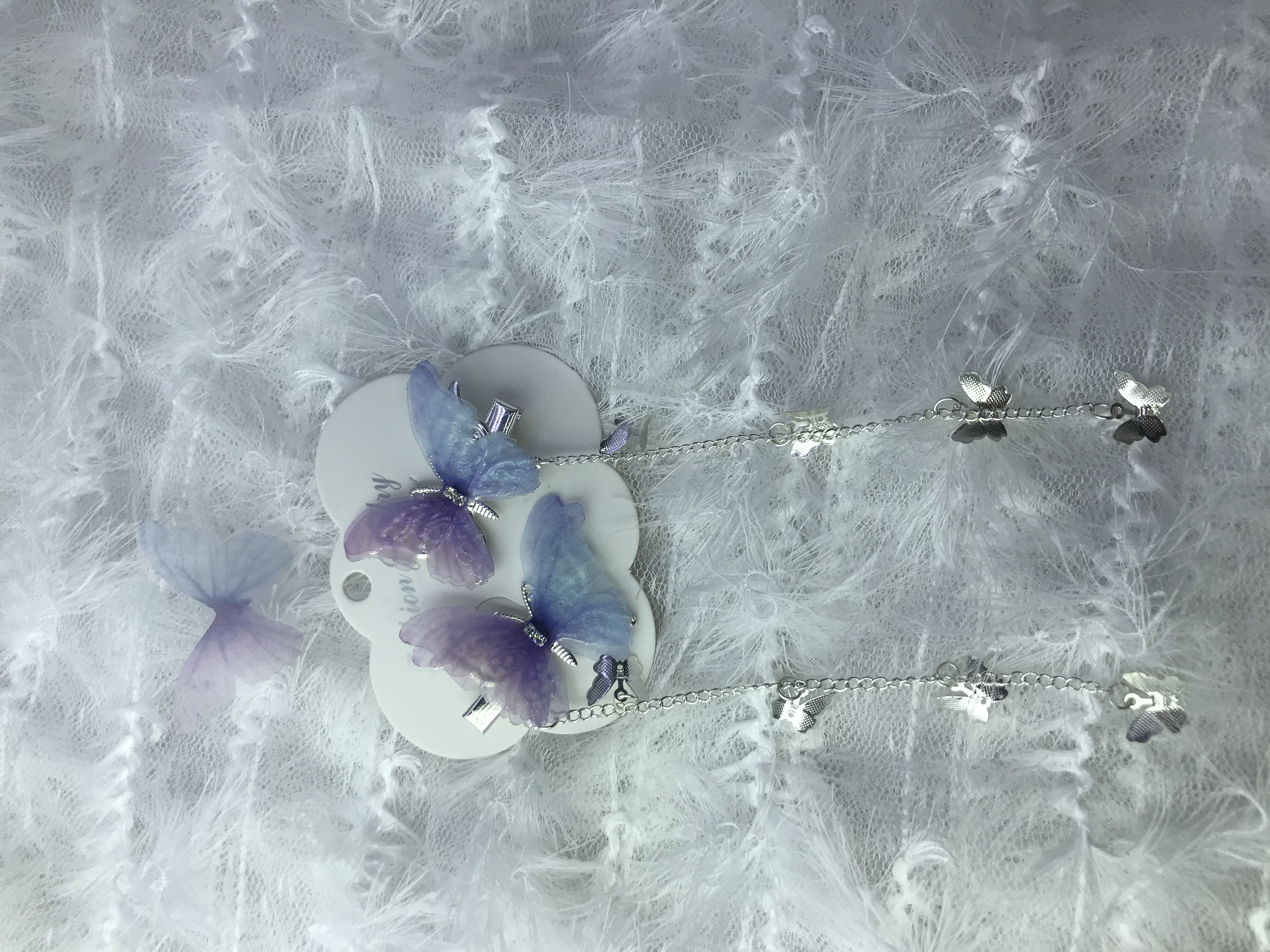 Purple Cherry Blossom Language Tulle Butterfly Hair clip Headwear accessory Classic ancient Chinese style undefined