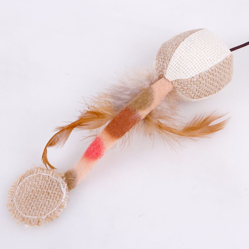 天然木质麻布艺老鼠头小鱼猫玩具带铃铛逗猫杆 木棍逗猫棒 量大价格请咨询客服细节图