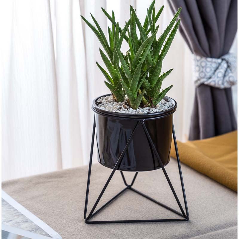 北欧三角形铁艺简约多肉铁架几何花架陶瓷花盆绿植花器套装 量大价格请咨询客服