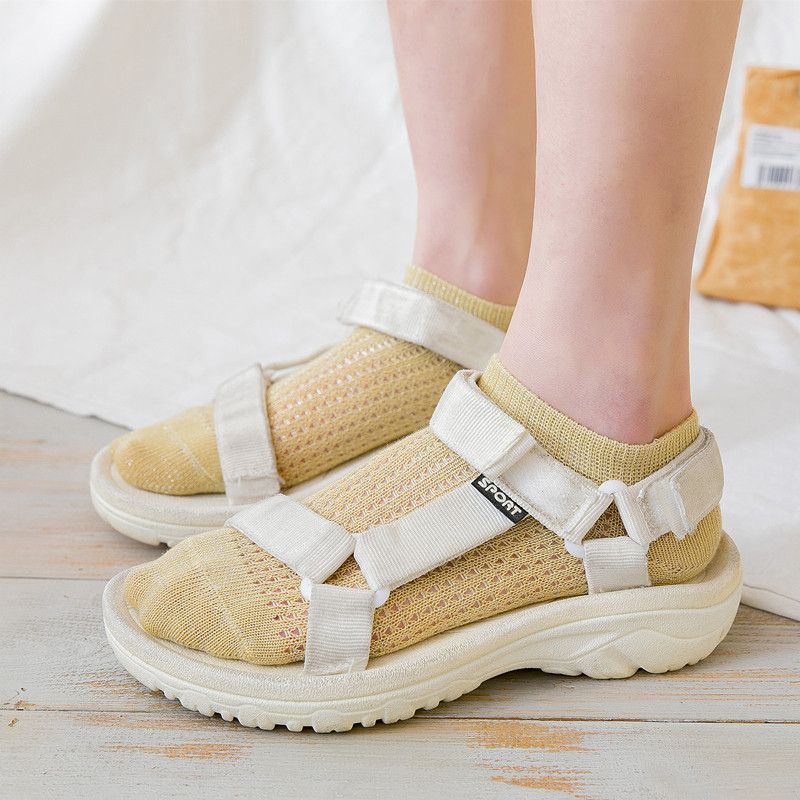2021春季新品 女士纯棉网眼金丝短袜