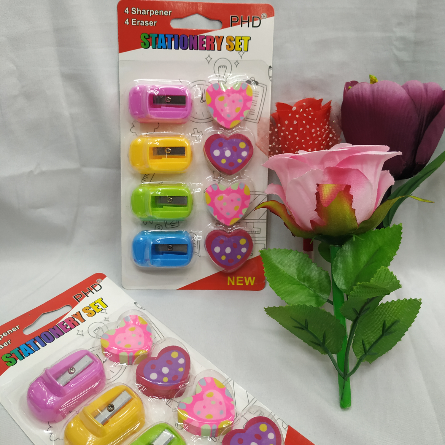 儿童幼儿园小学生可爱卷笔刀卡通橡皮擦4+4卡通汽车卷笔刀橡皮擦组合套装学生文具