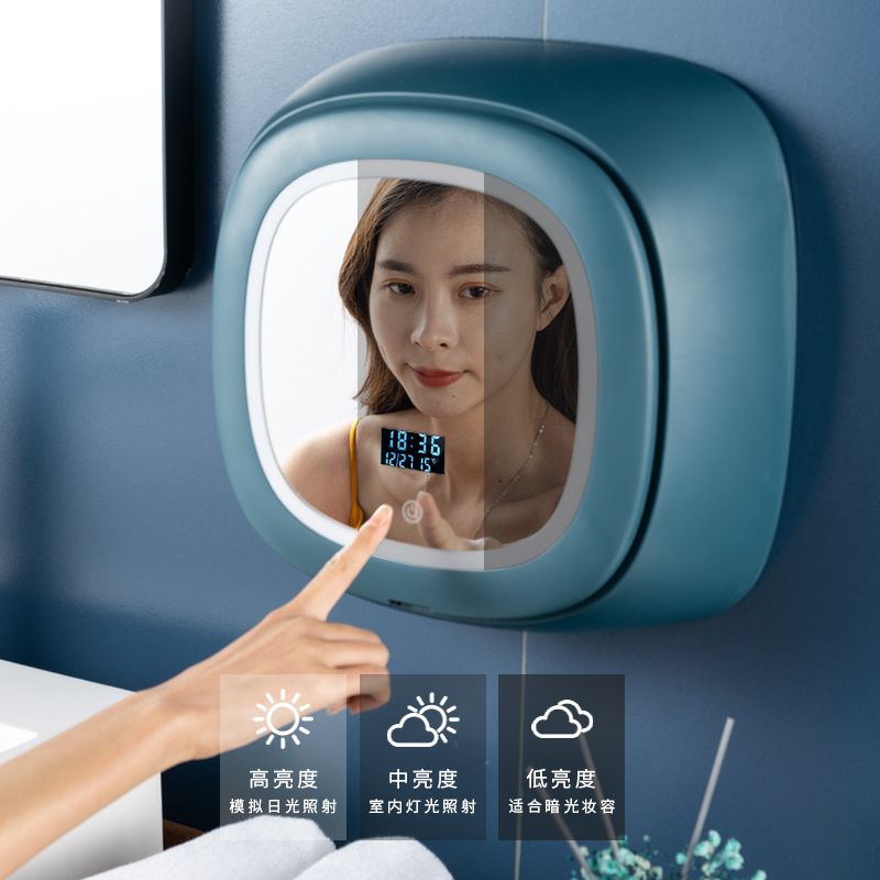 Wholesale of popular wall-mounted makeup boxes for bedrooms with mirrors, rotating cover dust-proof cosmetics storage boxes full figure