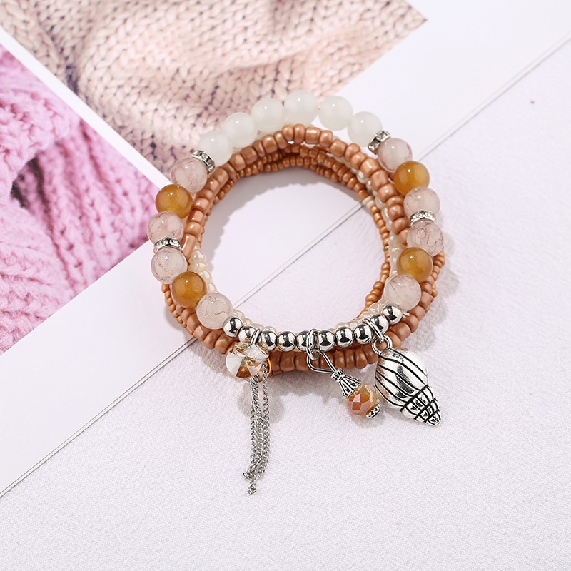 波西米亚海洋风多层百搭手串金属贝壳吊坠时尚天然石手链批发详情3