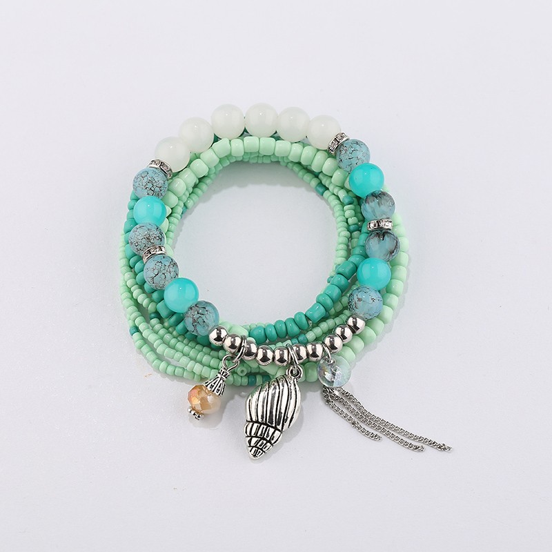 波西米亚海洋风多层百搭手串金属贝壳吊坠时尚天然石手链批发详情5