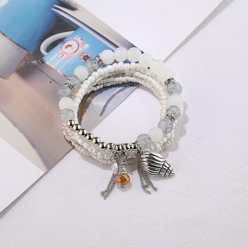 波西米亚海洋风多层百搭手串金属贝壳吊坠时尚天然石手链批发详情4