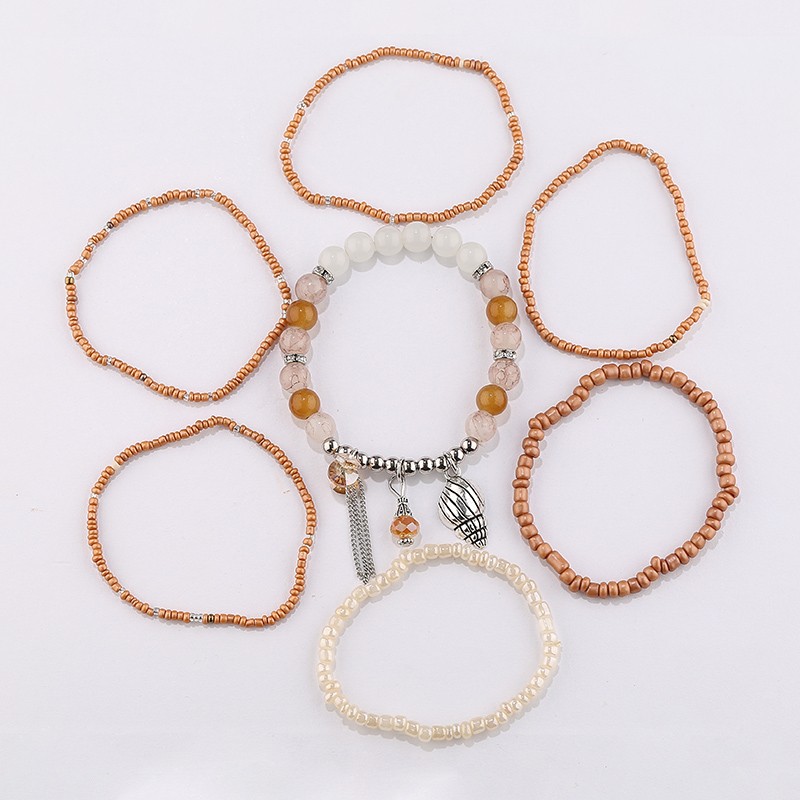 波西米亚海洋风多层百搭手串金属贝壳吊坠时尚天然石手链批发详情6