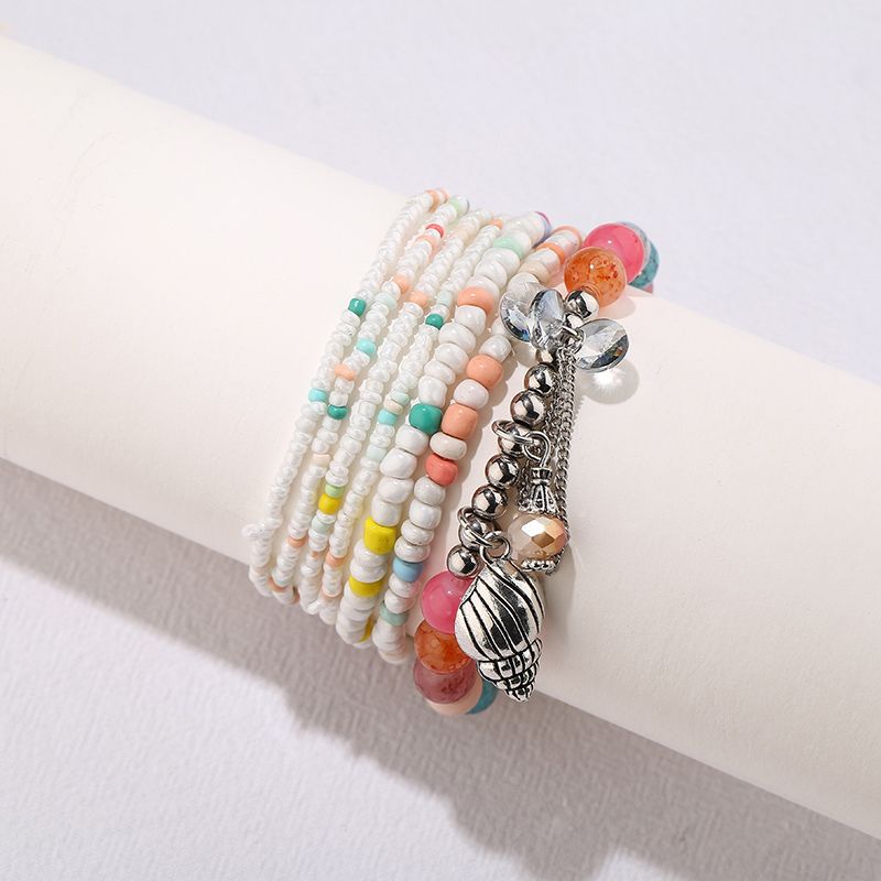 波西米亚海洋风多层百搭手串金属贝壳吊坠时尚天然石手链批发图