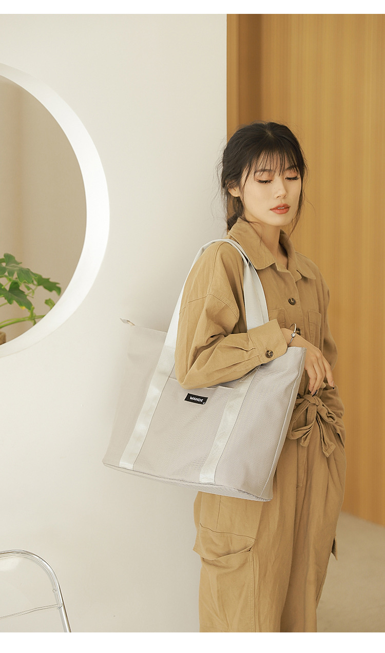 新款简约单肩手提购物袋大容量韩式人字纹时尚便携手提袋 26420详情图17