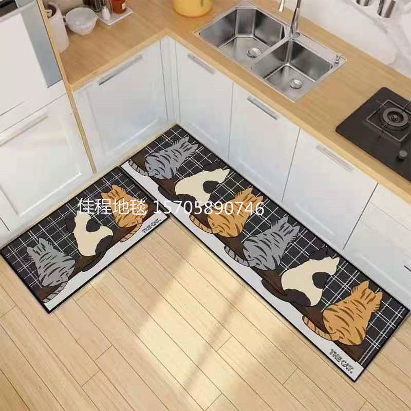 New spray-printed kitchen floor mat two-piece set, anti-slip combination floor mat, new kitchen mat, kitchen foot mat size 40*60/40*120cm Application Scenario