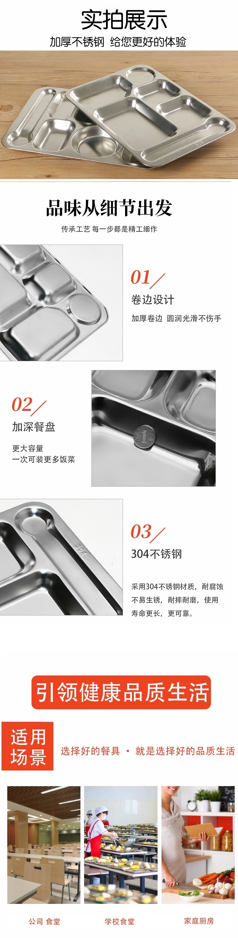 优质不锈钢餐盘 加大加厚长方形托盘 食堂饭店用白色密胺餐具详情图1