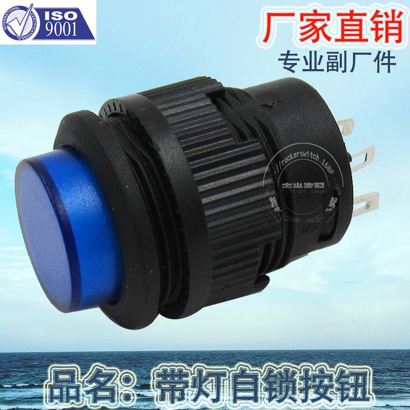 Factory direct sales 16MM self-locking button button switch with LED light 3A 250VAC ON-OFF R16-503AD details Picture