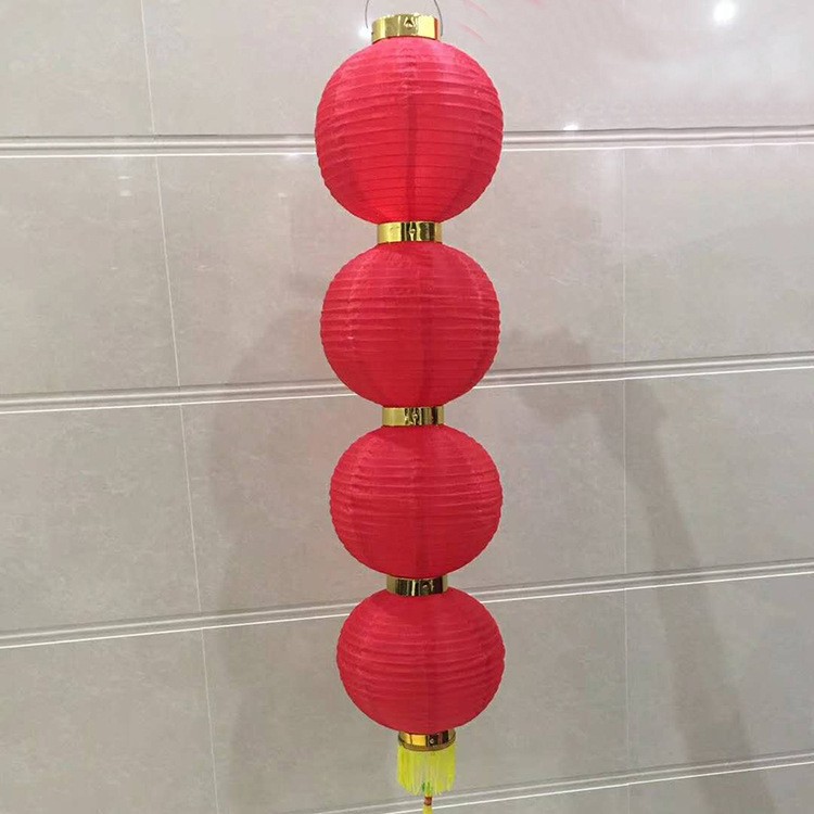 大量现货红色灯串手工制作 四连串喜庆红灯笼批发详情图4