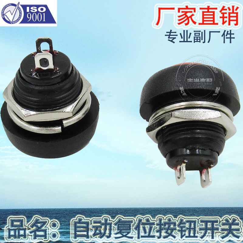 Factory direct sales: 2-pin OFF-ON speaker button switch, 12MM automatic reset button switch, 2-position PBS-33B, black details Picture