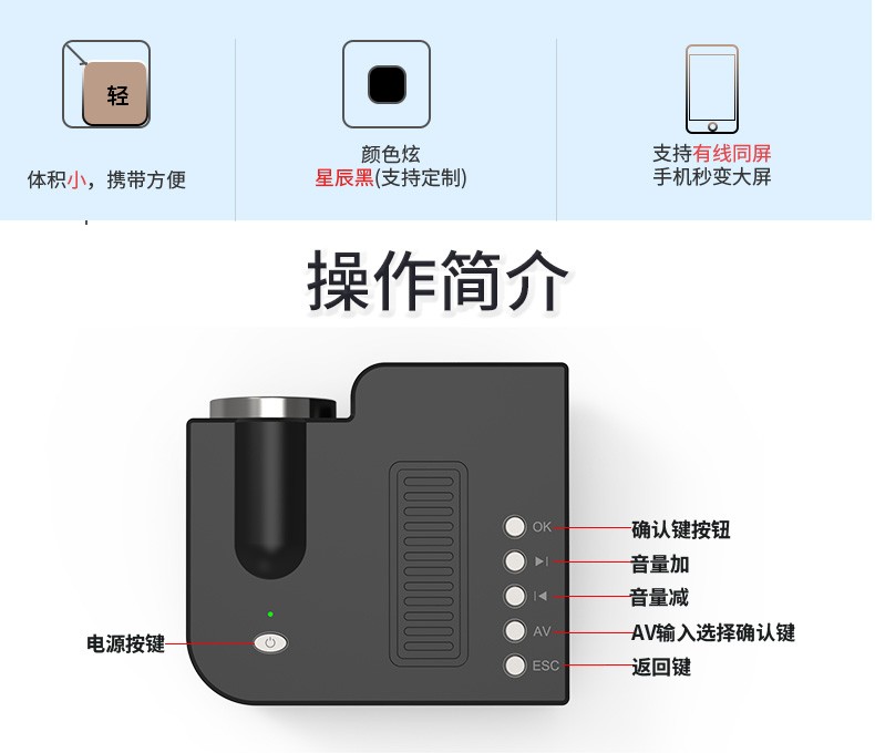 优丽可UC28C迷你微型便携式投影仪家用家庭led儿童小型手机投影机详情图2