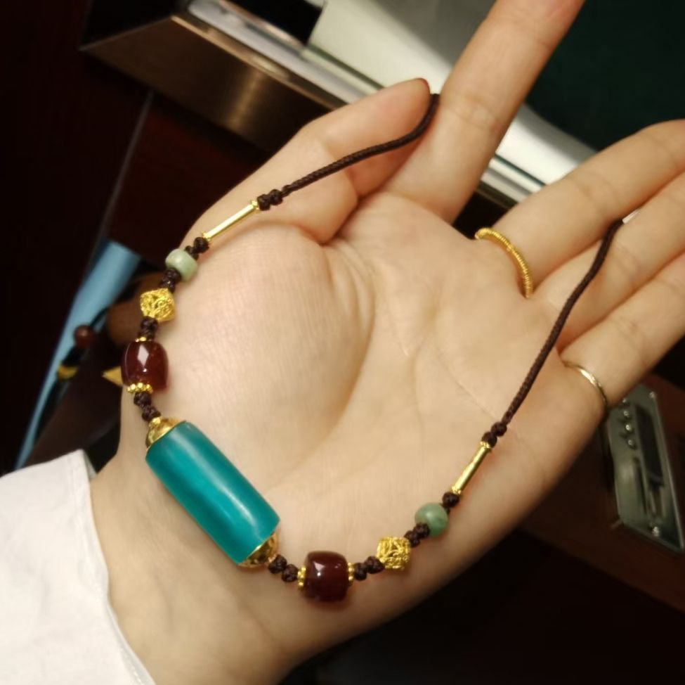 老天河石+24K黄金配珠+老玛瑙 锁骨链 精致百搭款