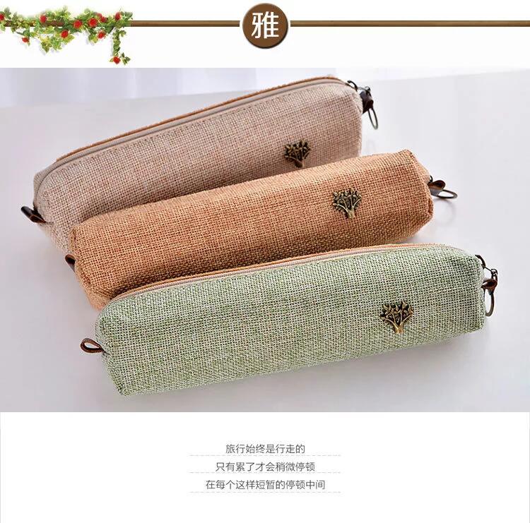 布禾初 新款许愿树仿麻方包方形笔袋学生文具袋收纳袋Pencil bag