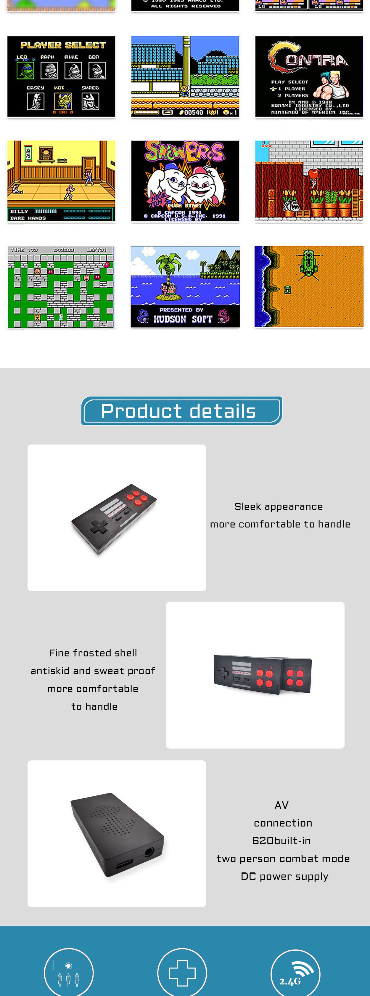 N-8-bit MINI620 AV game console, wireless 2.4G controller, U-Bao Mini Game Console ES detail image 3