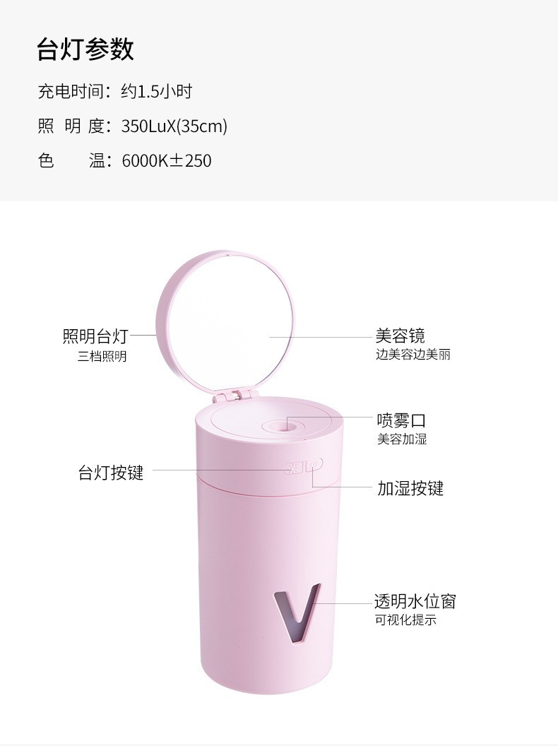 新款LLD台灯加湿器多功能电池小型便携家用桌面led台灯补水加湿器详情图16
