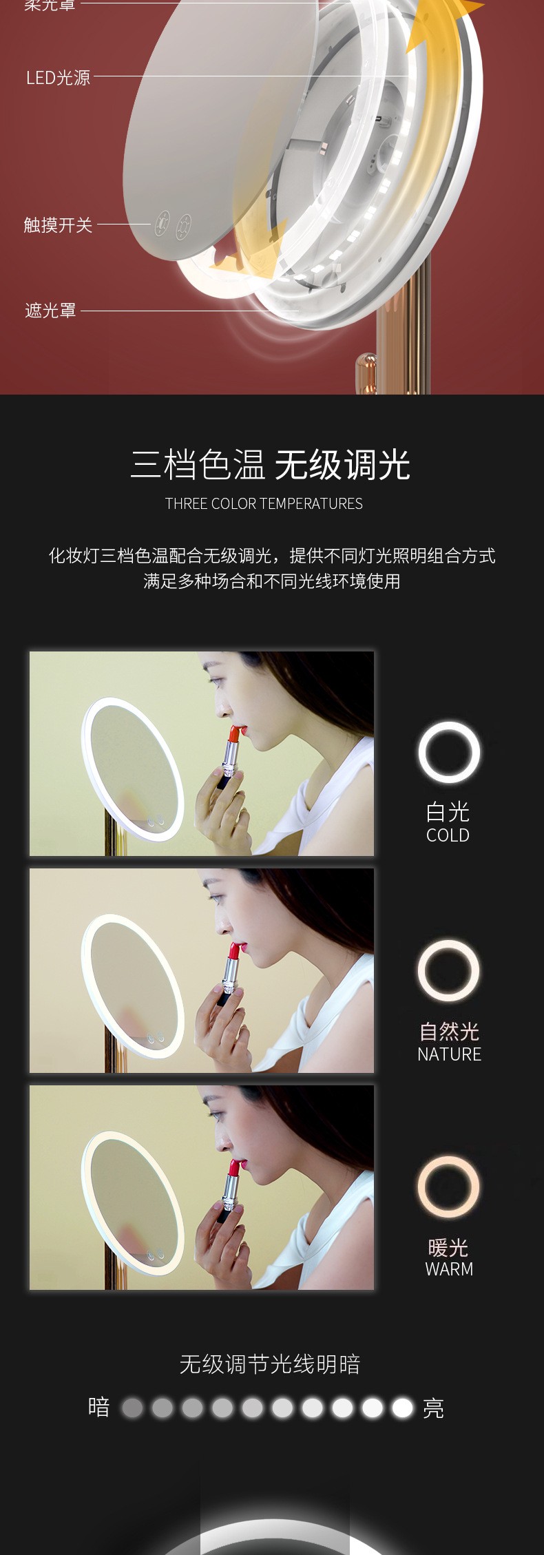 The new creative M13 cactus table lamp, dimming LED makeup mirror light, and the popular supplementary lighting makeup mirror light detail image 4