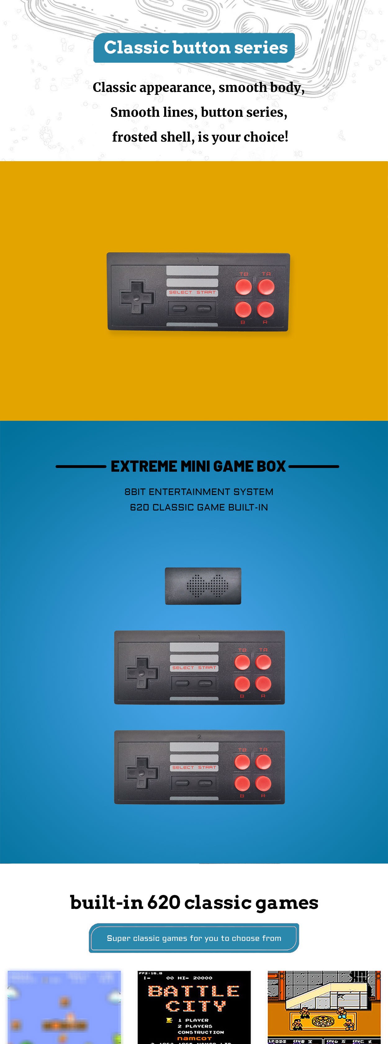 N-8-bit MINI620 AV game console, wireless 2.4G controller, U-Bao Mini Game Console ES detail image 2