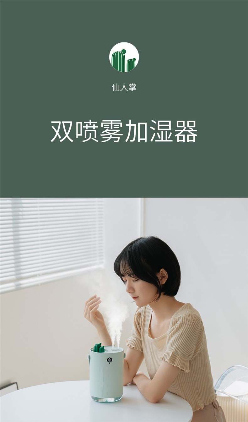 新款H1仙人掌双喷加湿器创意usb家用桌面便携小型双喷补水加湿器详情图2