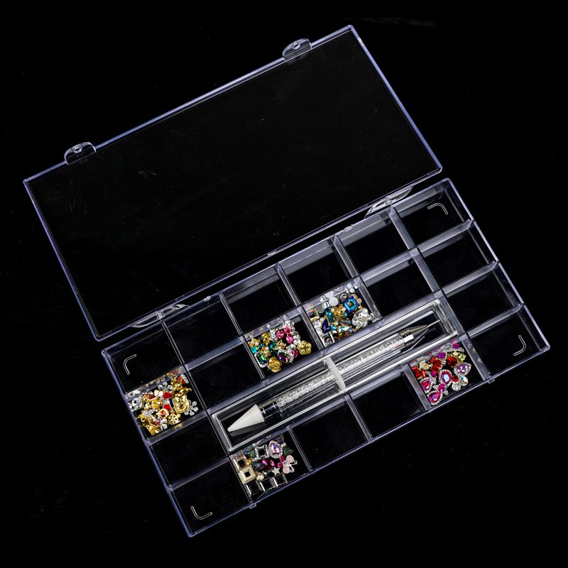 指妃美甲工具 21格美甲饰品分类收纳盒透明亚克力单层带格首饰箱详情图2
