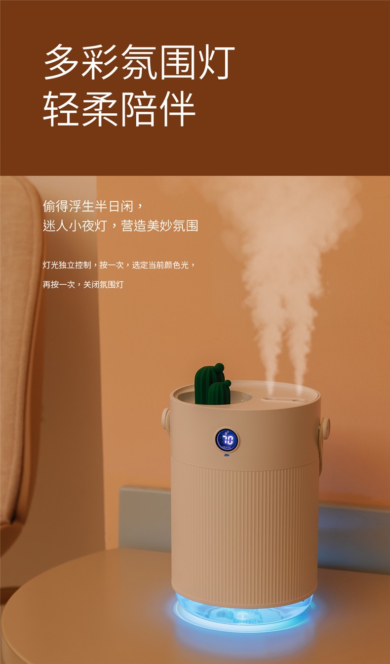 新款H1仙人掌双喷加湿器创意usb家用桌面便携小型双喷补水加湿器详情图11