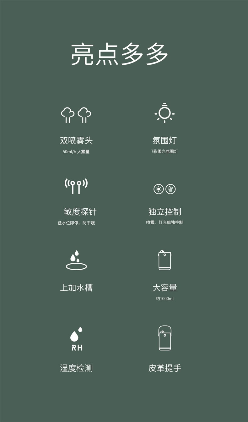 新款H1仙人掌双喷加湿器创意usb家用桌面便携小型双喷补水加湿器详情图1