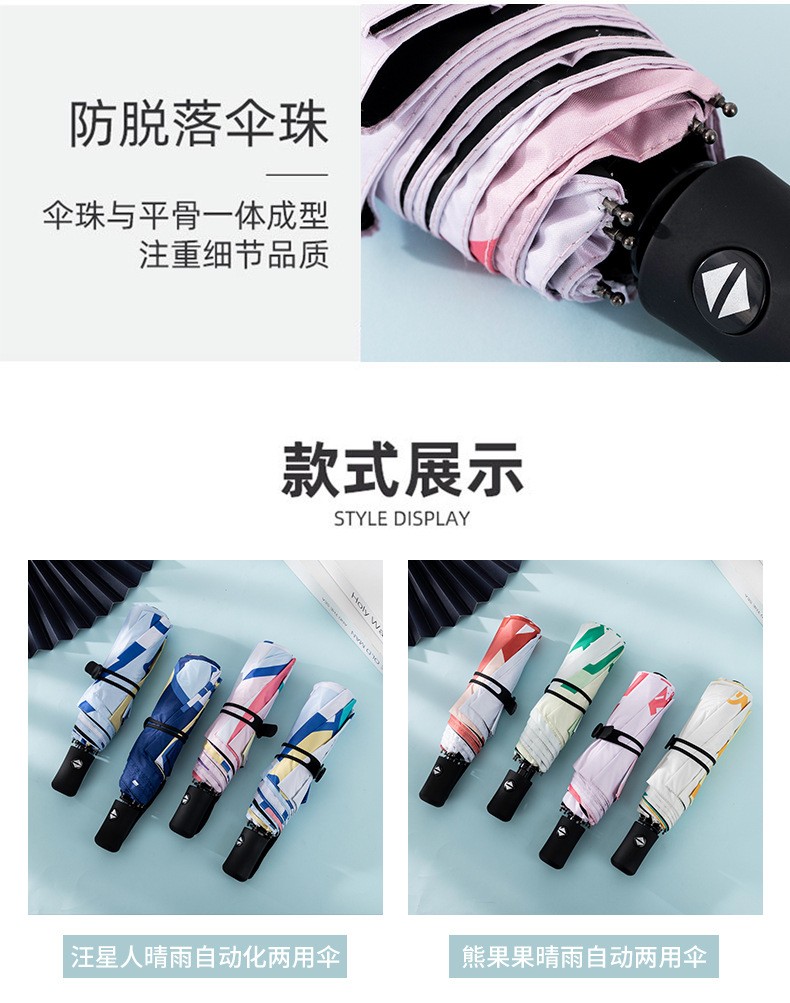【潮品百货】可爱卡通全自动雨伞黑胶防晒遮阳伞男女学生少女心五折晴雨两用伞详情4