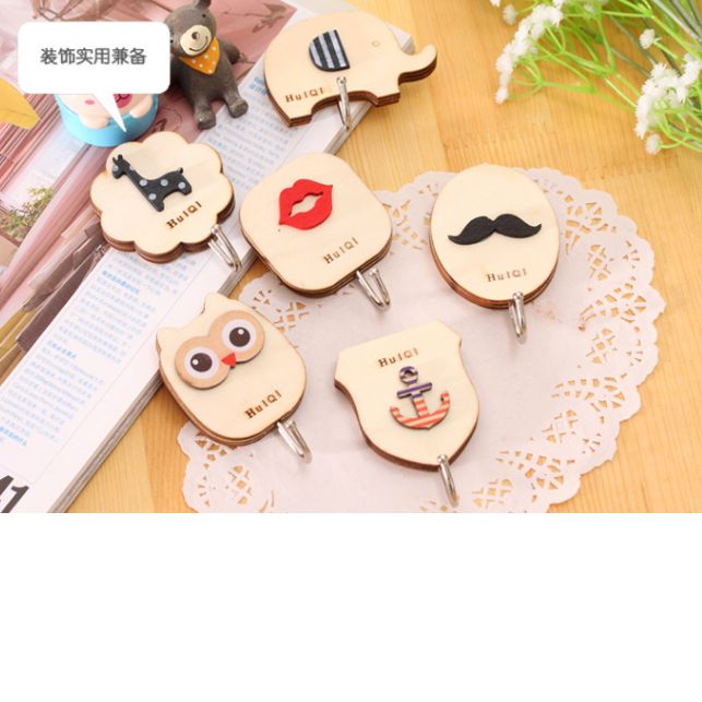 可爱木质强力挂钩 创意粘胶式墙面无痕粘钩  量大价格请咨询客服