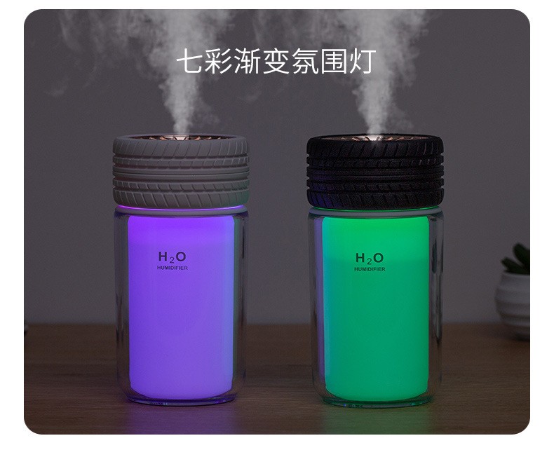 新款创意USB轮胎加湿器车载办公补水桌面夜光迷你加湿器详情图3
