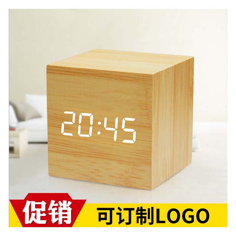 四方形 木头钟 LED木质时钟 创意电子闹钟台钟批发 智能声控  量大价格请咨询客服产品图