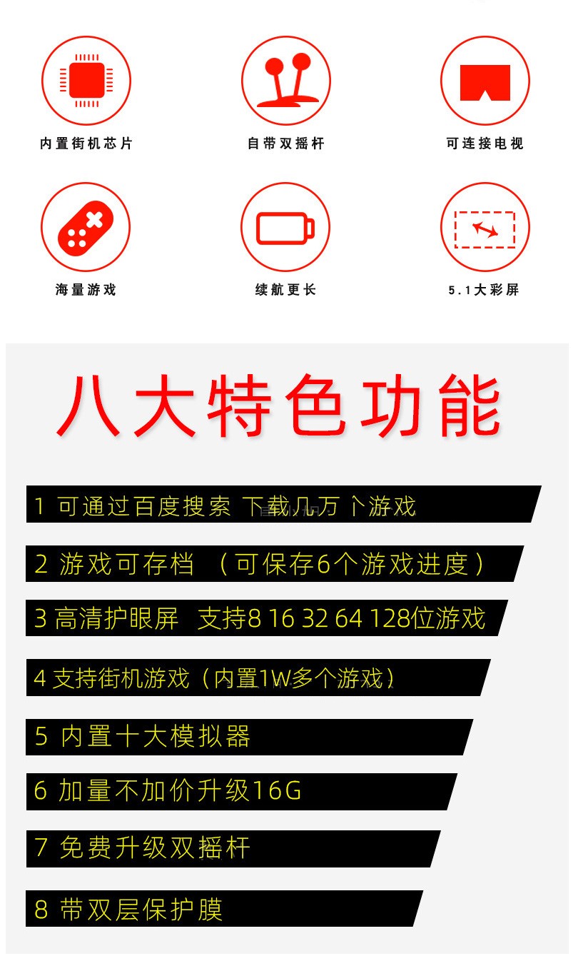 X9升级版三代掌上游戏机16G外贸掌机5.1寸大屏PSP双摇杆128位街机详情图3