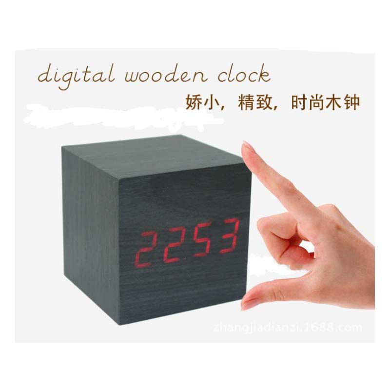 四方形 木头钟 LED木质时钟 创意电子闹钟台钟批发 智能声控  量大价格请咨询客服