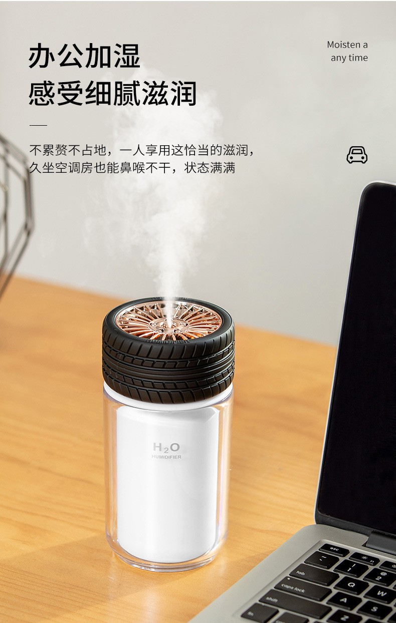 新款创意USB轮胎加湿器车载办公补水桌面夜光迷你加湿器详情图9