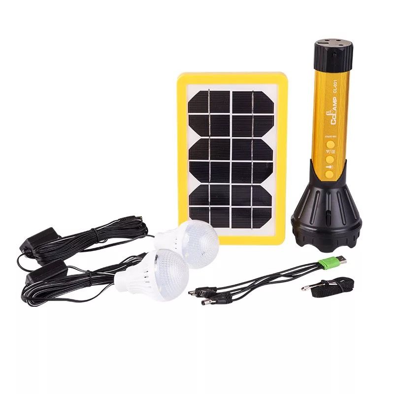 Solar-powered flashlight with an external bulb