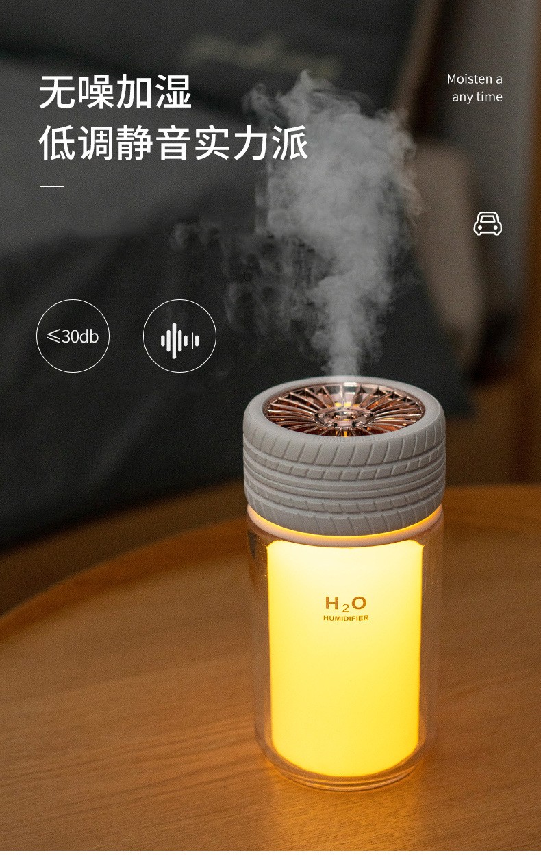 新款创意USB轮胎加湿器车载办公补水桌面夜光迷你加湿器详情图11