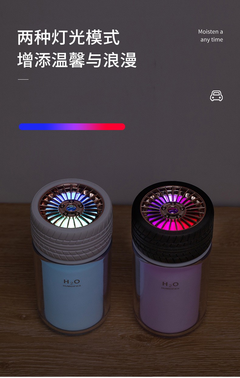新款创意USB轮胎加湿器车载办公补水桌面夜光迷你加湿器详情图6