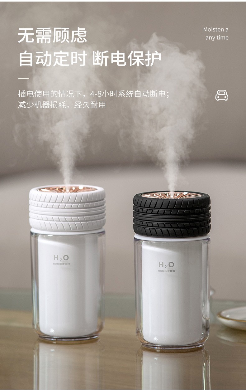 新款创意USB轮胎加湿器车载办公补水桌面夜光迷你加湿器详情图15