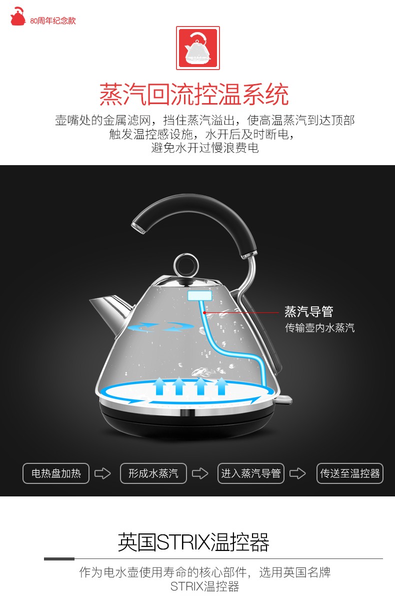 British Morphy Richards electric kettle, Morphy Richards boiling kettle, automatic power-off, anti-dry burning, large-capacity household 304 stainless steel electric kettle, boiling kettle detail image 5